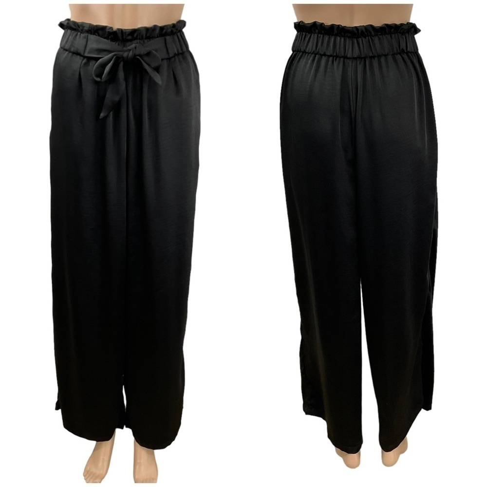 SAVVI Penny Satin Pants black wide leg size small